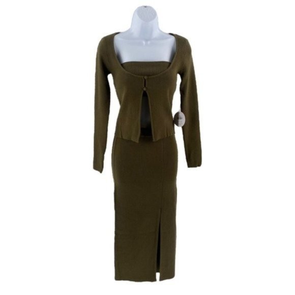 Petal & Pup NEW Luna Knitted Matching 3 Piece Set Midi Dress Olive Green Size M - Picture 4 of 13